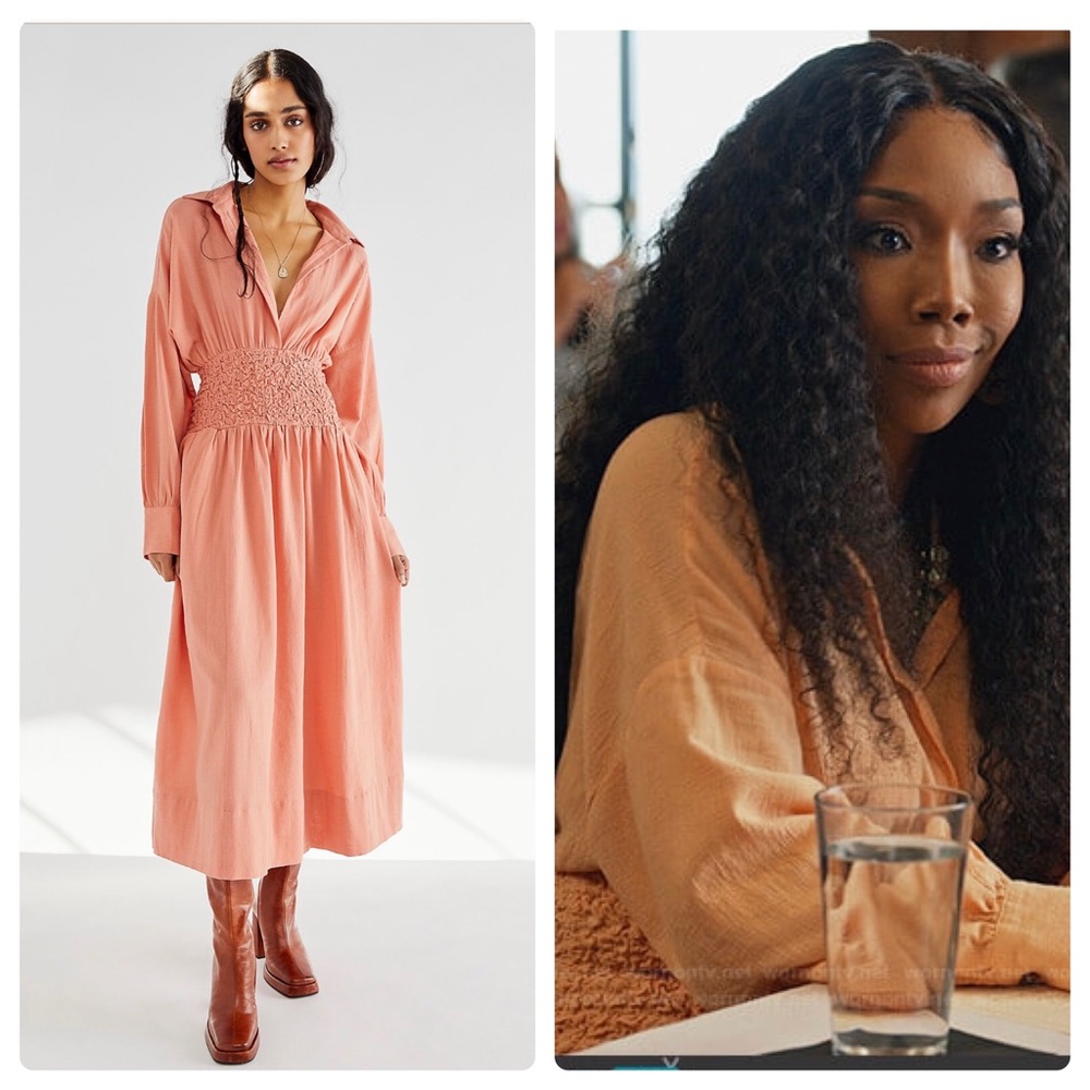 NWT Free People Monika Cotton MIDI Long Sleeve Shirt Dress in  Peach XS - Picture 3 of 11